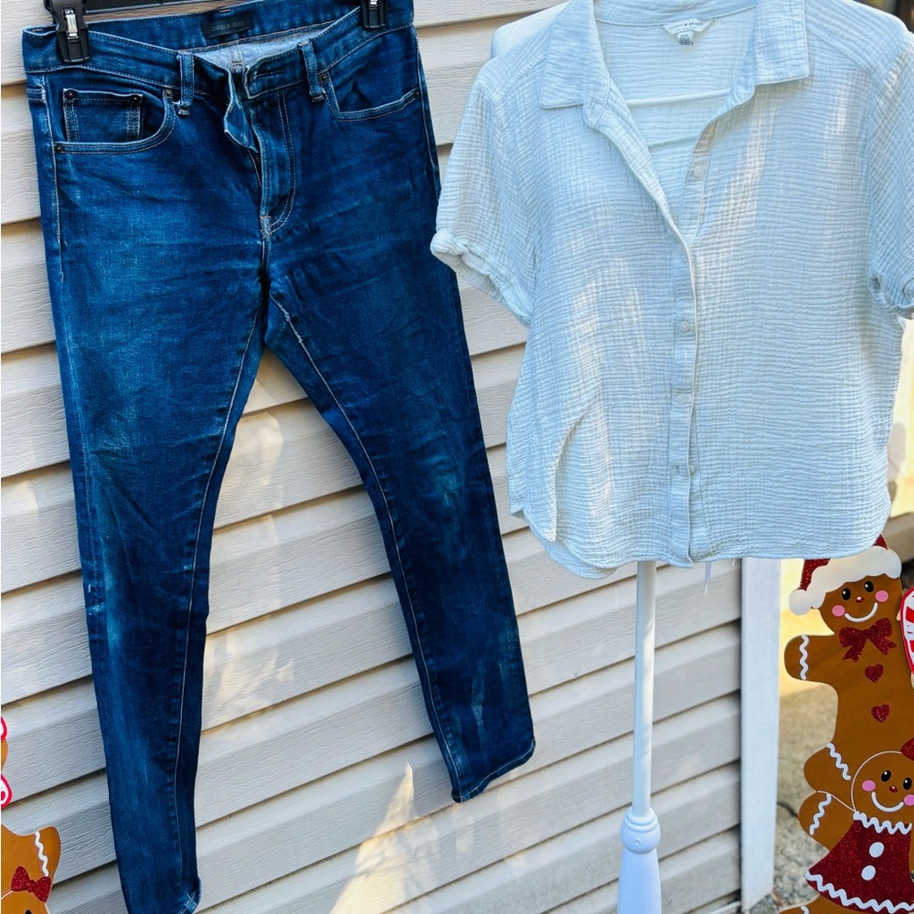 Blue Jeans and White Button-Up Shirt